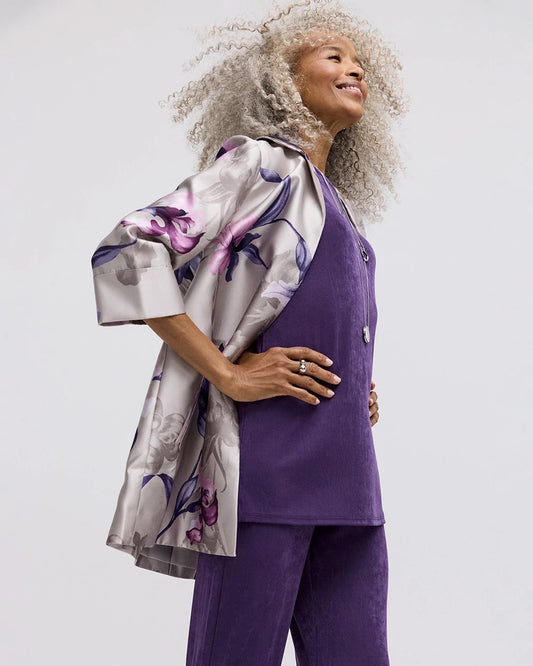 Chico's Travelers™ Collection Iris Collared Long Jacket Rich Amethyst