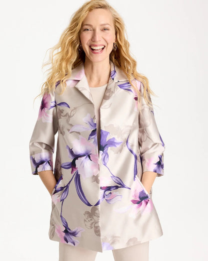 Chico's Travelers™ Collection Iris Collared Long Jacket Rich Amethyst