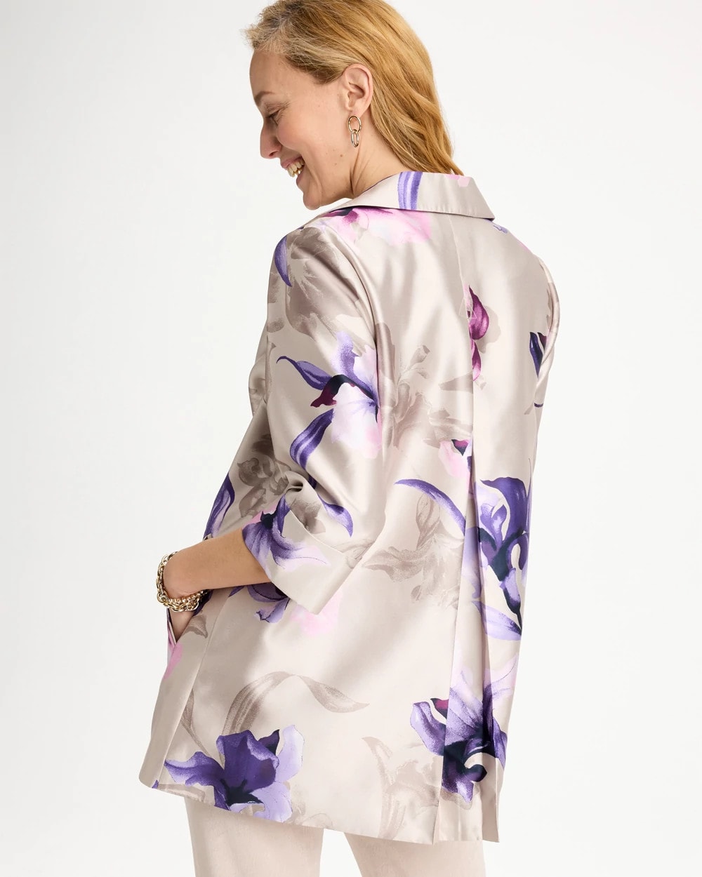 Chico's Travelers™ Collection Iris Collared Long Jacket Rich Amethyst