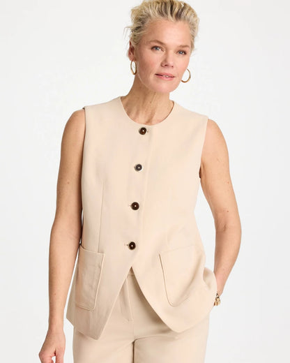 Chico's Split Hem Crepe Vest Pale Sand