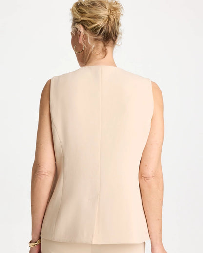 Chico's Split Hem Crepe Vest Pale Sand