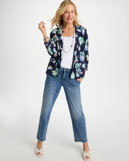 Chico's Printed Slub Knit Blazer Passport Blue