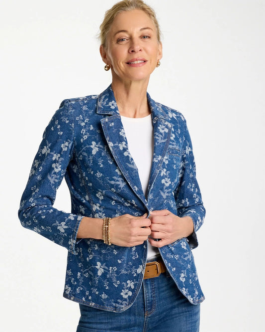 Chico's Jacquard Denim Blazer Indigo