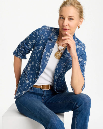 Chico's Jacquard Denim Blazer Indigo