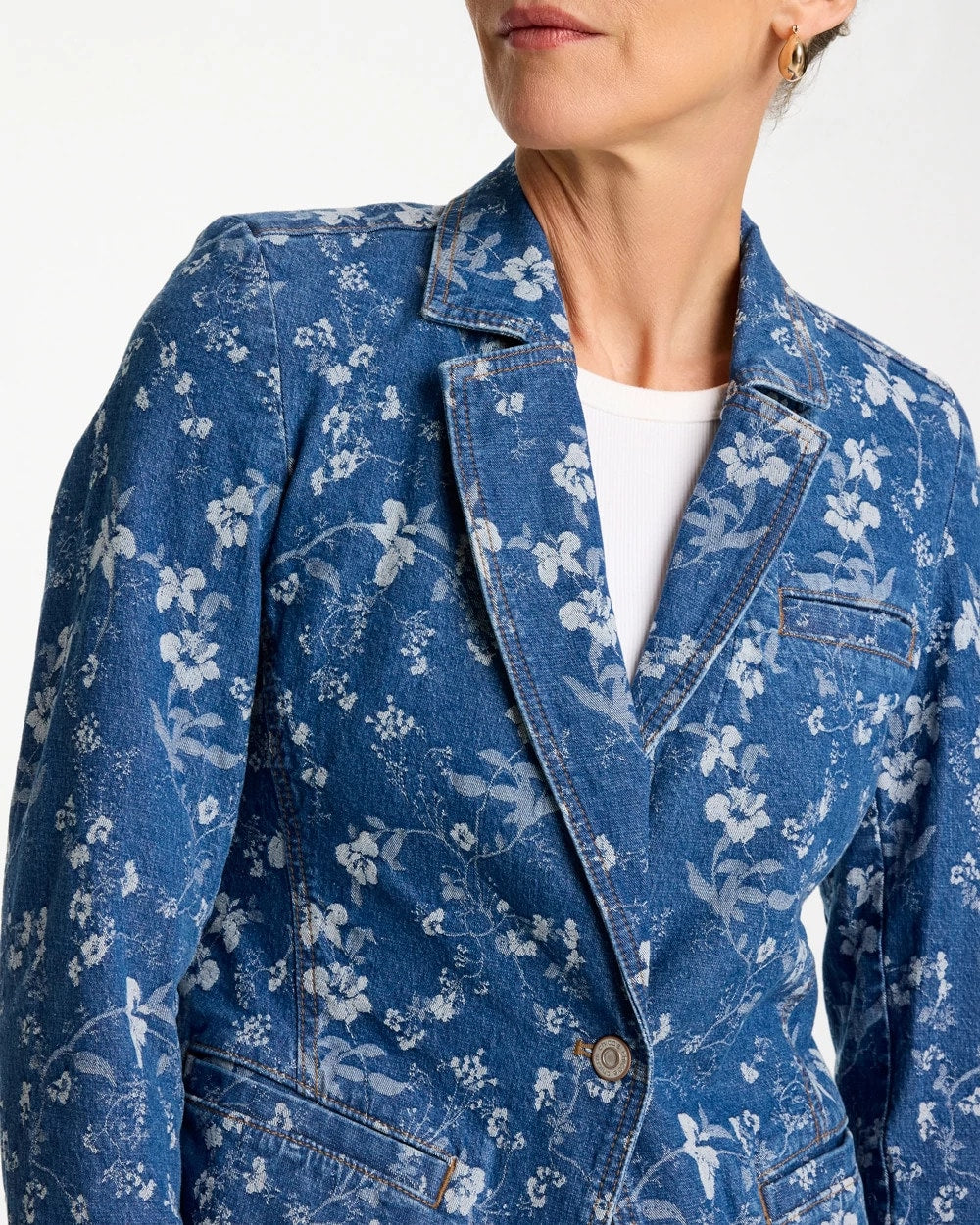 Chico's Jacquard Denim Blazer Indigo