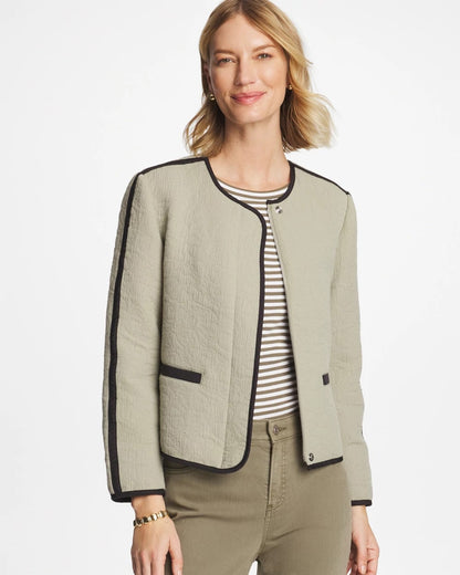 Chico's Collarless Quilted Box Jacket Seagrass Green