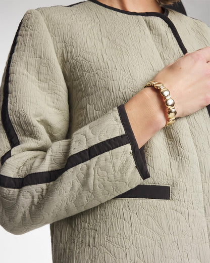 Chico's Collarless Quilted Box Jacket Seagrass Green