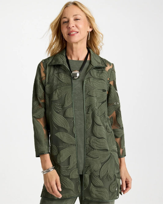 Chico's Travelers™ Collection Applique Embroidered Jacket Kelp Forest
