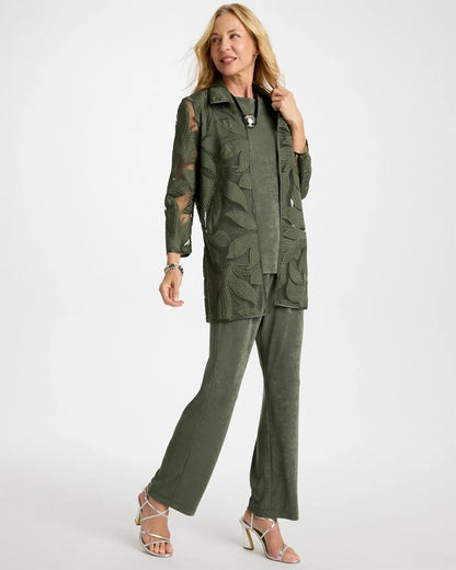 Chico's Travelers™ Collection Applique Embroidered Jacket Kelp Forest