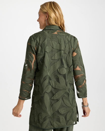 Chico's Travelers™ Collection Applique Embroidered Jacket Kelp Forest