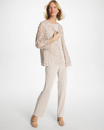 Chico's Travelers™ Short Embroidered Lace Jacket Smokey Taupe