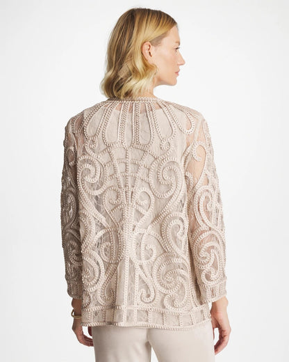 Chico's Travelers™ Short Embroidered Lace Jacket Smokey Taupe
