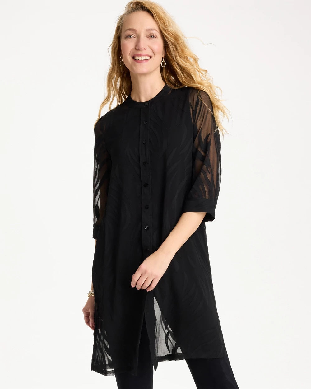 Chico's Travelers™ Collection Sheer Jacquard Topper Travelers Black