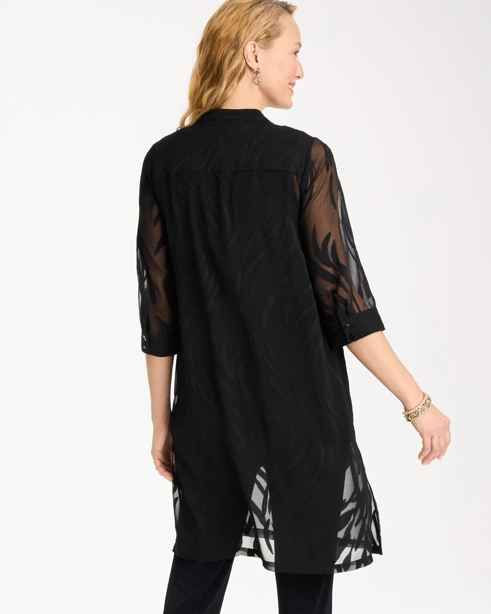 Chico's Travelers™ Collection Sheer Jacquard Topper Travelers Black