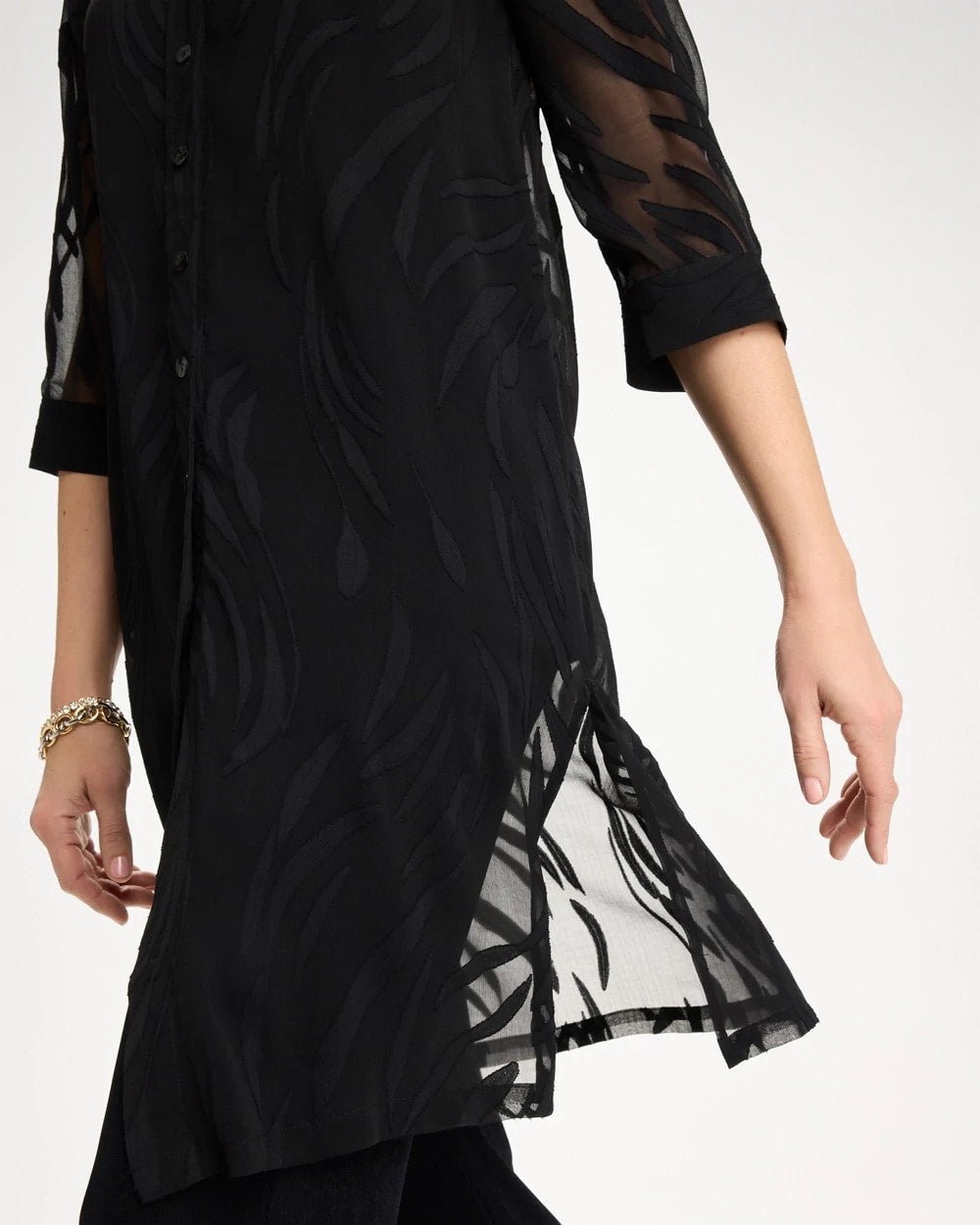 Chico's Travelers™ Collection Sheer Jacquard Topper Travelers Black