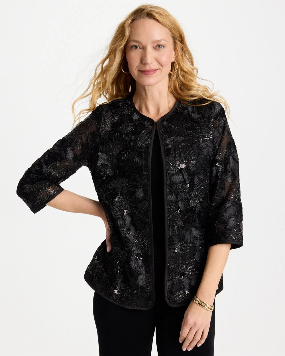 Chico's Travelers™ Collection Sequin Mesh Soutache Jacket Black