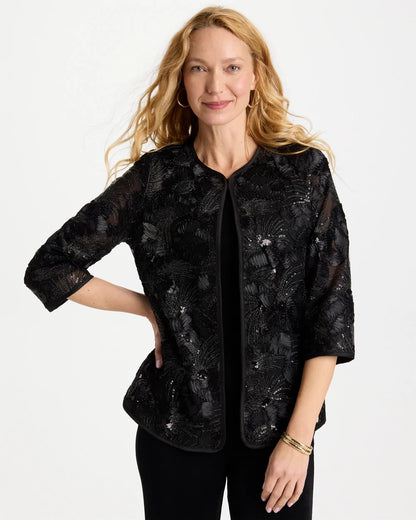 Chico's Travelers™ Collection Sequin Mesh Soutache Jacket Black