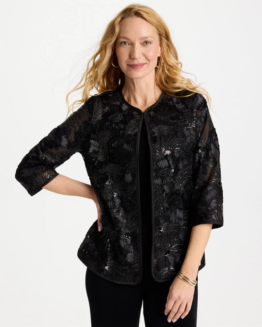 Chico's Travelers™ Collection Sequin Mesh Soutache Jacket Black