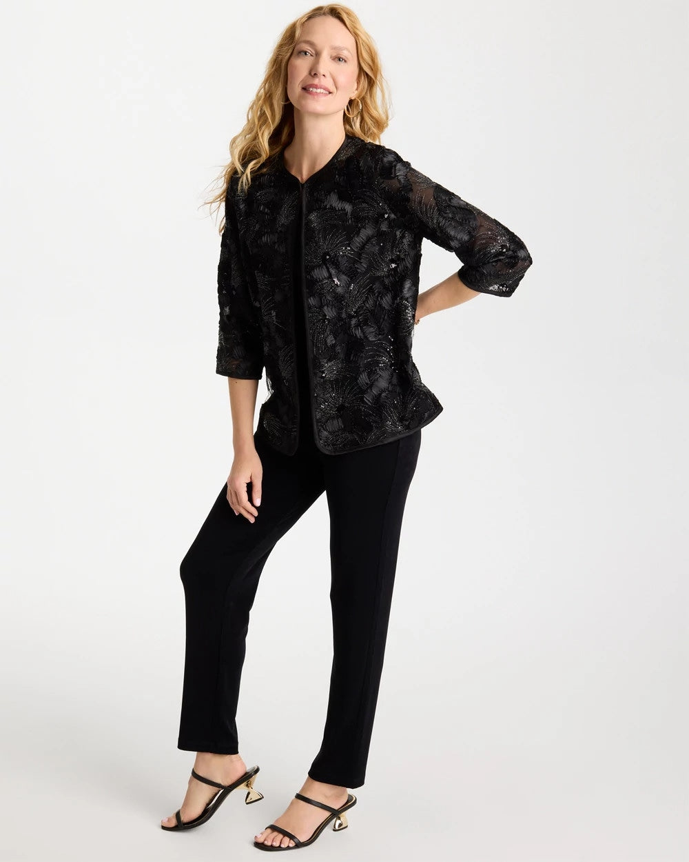 Chico's Travelers™ Collection Sequin Mesh Soutache Jacket Black
