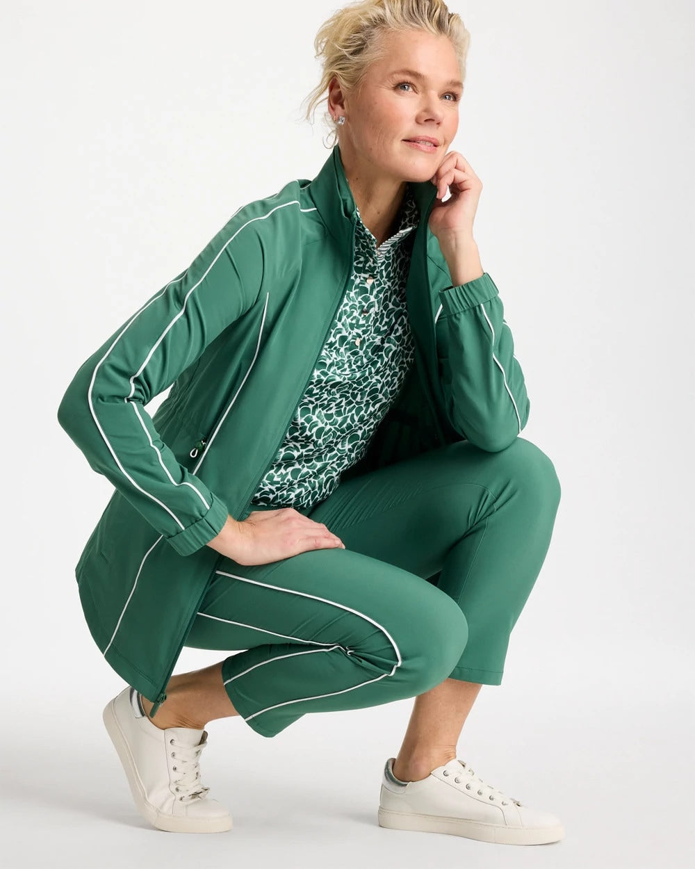 Chico's Zenergy® UPF Piping Anorak Jacket Water Lily Green