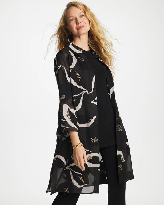 Chico's Travelers™ Collection Burnout Peace Lily Topper Travelers Black