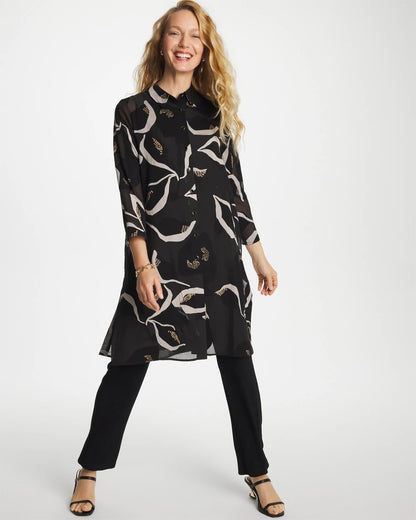 Chico's Travelers™ Collection Burnout Peace Lily Topper Travelers Black