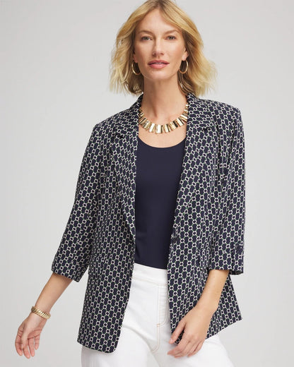 Chico's Printed Soft Crepe Blazer Passport Blue