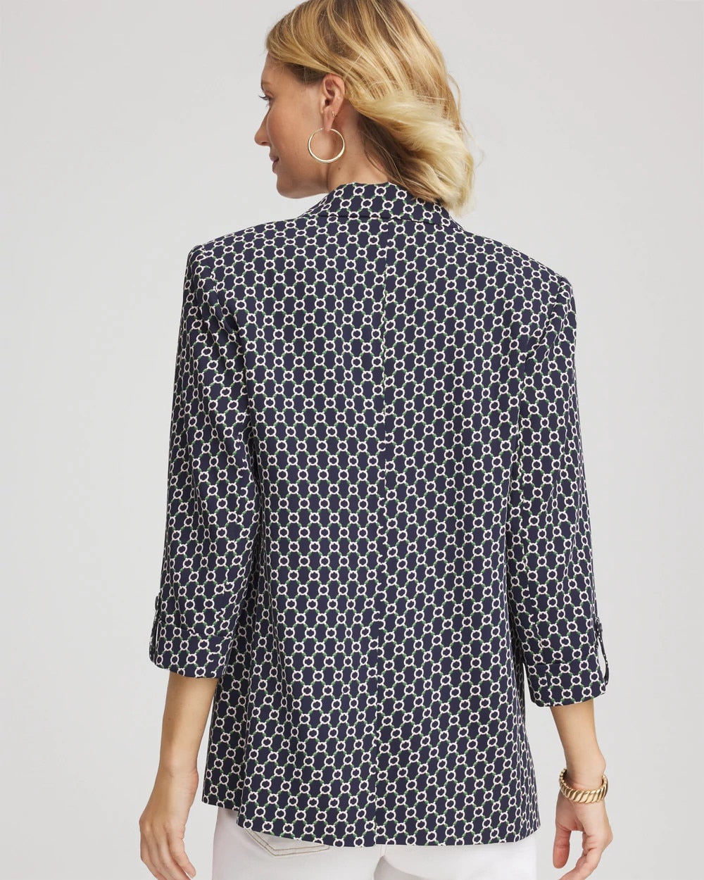 Chico's Printed Soft Crepe Blazer Passport Blue