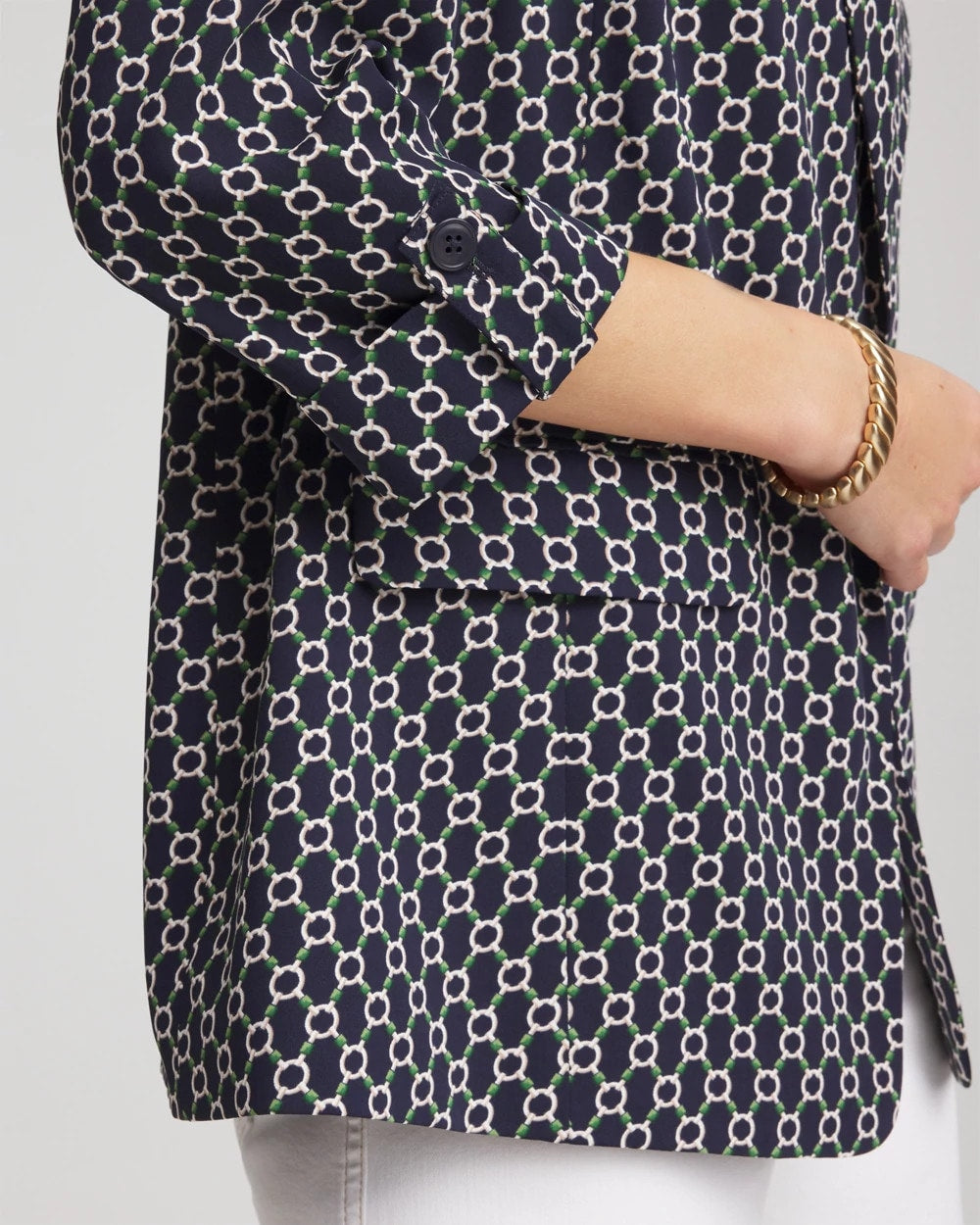Chico's Printed Soft Crepe Blazer Passport Blue