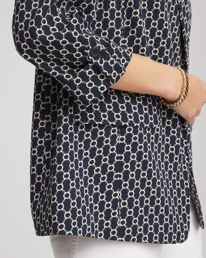 Chico's Printed Soft Crepe Blazer Passport Blue