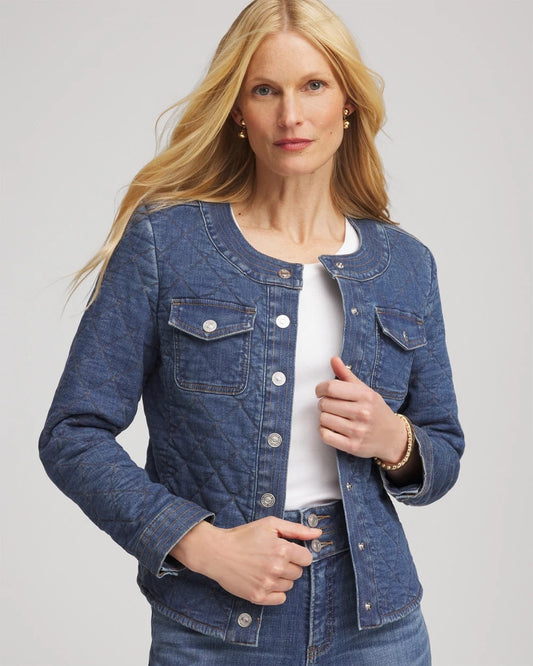 Chico's Quilted Denim Jacket Wilma Indigo