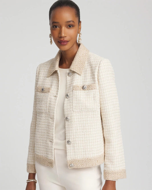 Chico's Tonal Neutral Tweed Jacket Neutral