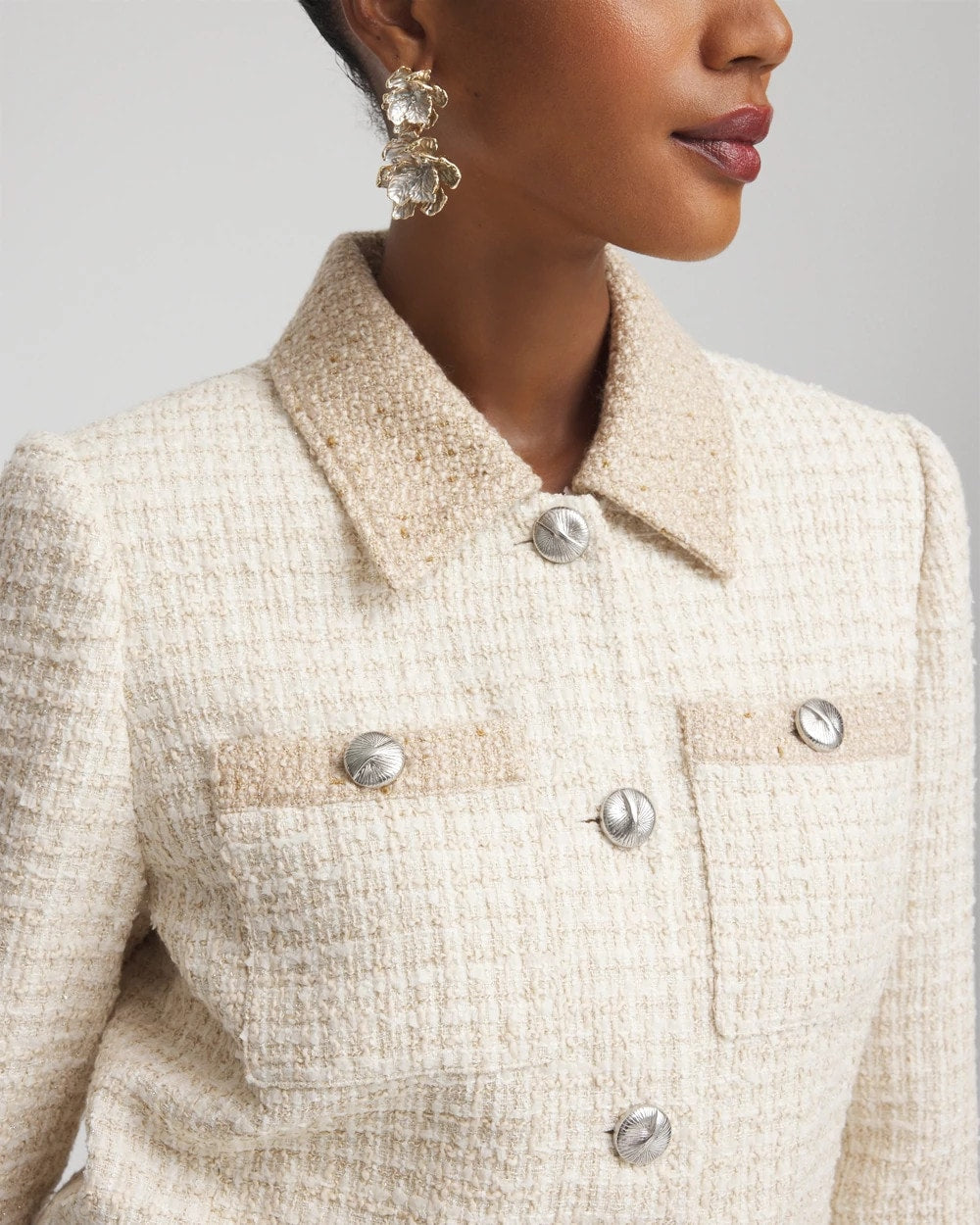 Chico's Tonal Neutral Tweed Jacket Neutral