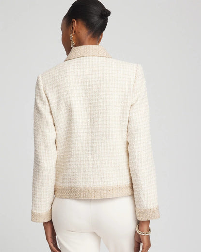 Chico's Tonal Neutral Tweed Jacket Neutral