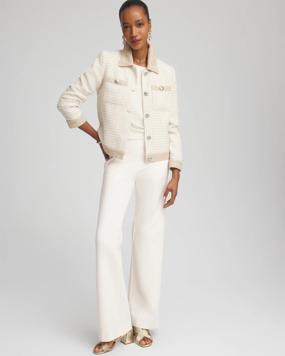 Chico's Tonal Neutral Tweed Jacket Neutral
