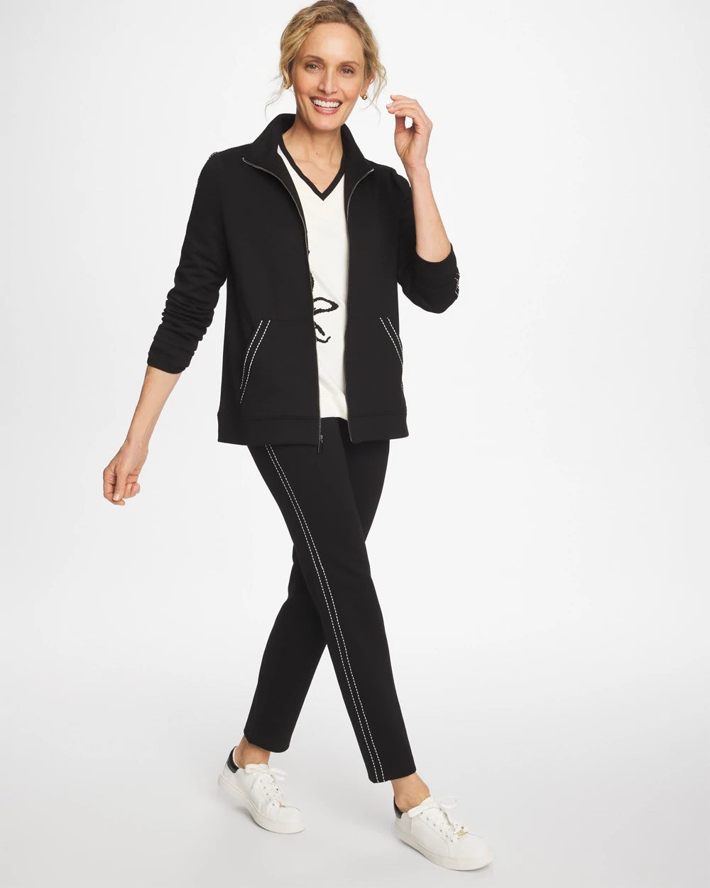 Chico's Zenergy® Double-Knit Pick Stitch Jacket Black