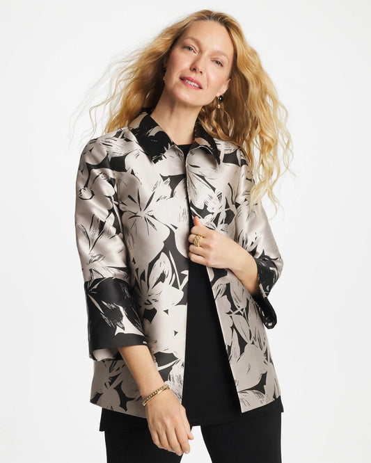 Chico's Travelers™ Collection Floral Jacquard Jacket Smokey Taupe