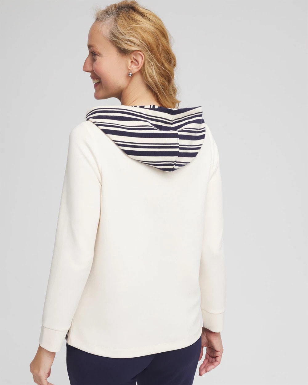 Chico's Zenergy® Double-Knit Stripe Hood Tunic English Cream