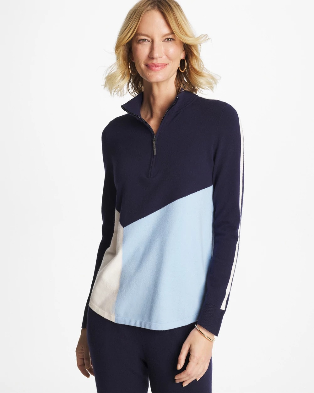 Chico's Zenergy® Luxe Colorblock Half-Zip Pullover Crystal Topaz
