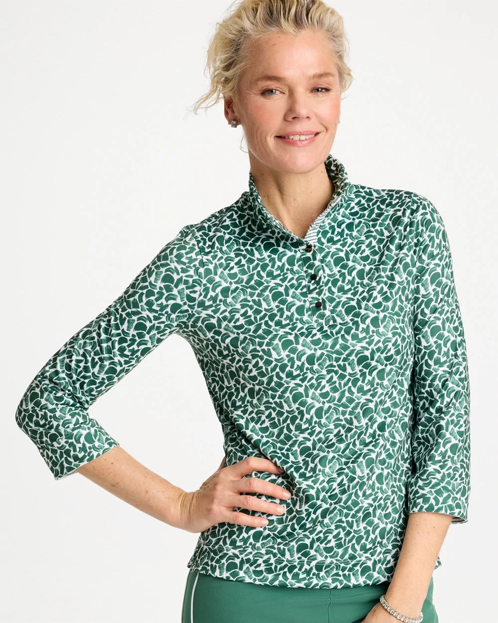 Chico's Zenergy® UPF Paint Snap Mockneck Water Lily Green