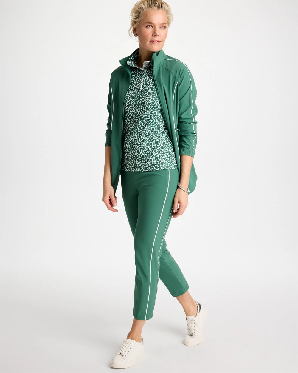 Chico's Zenergy® UPF Paint Snap Mockneck Water Lily Green