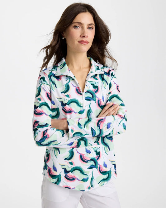 Chico's Zenergy® UPF Blooms Mock Zip Polo Blossom