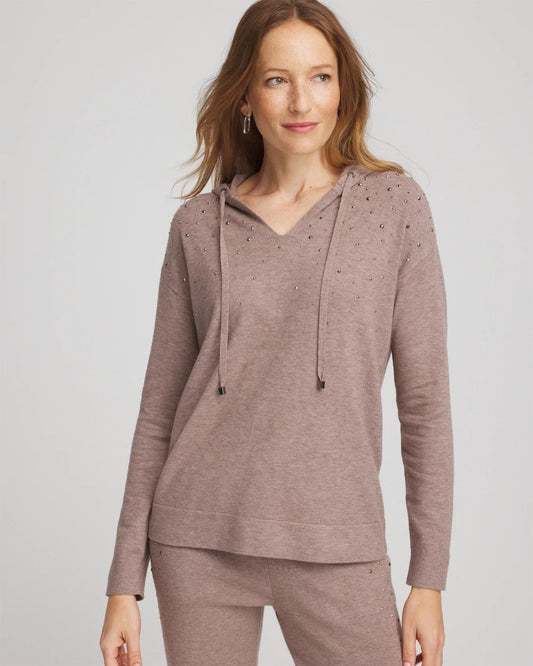 Chico's Zenergy® Luxe Rhinestone Sweater Taupe Heather