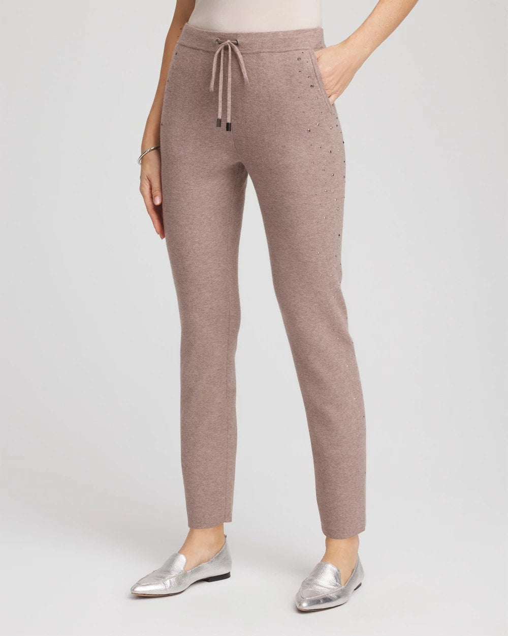 Chico's Zenergy® Luxe Rhinestone Ankle Pants Taupe Heather