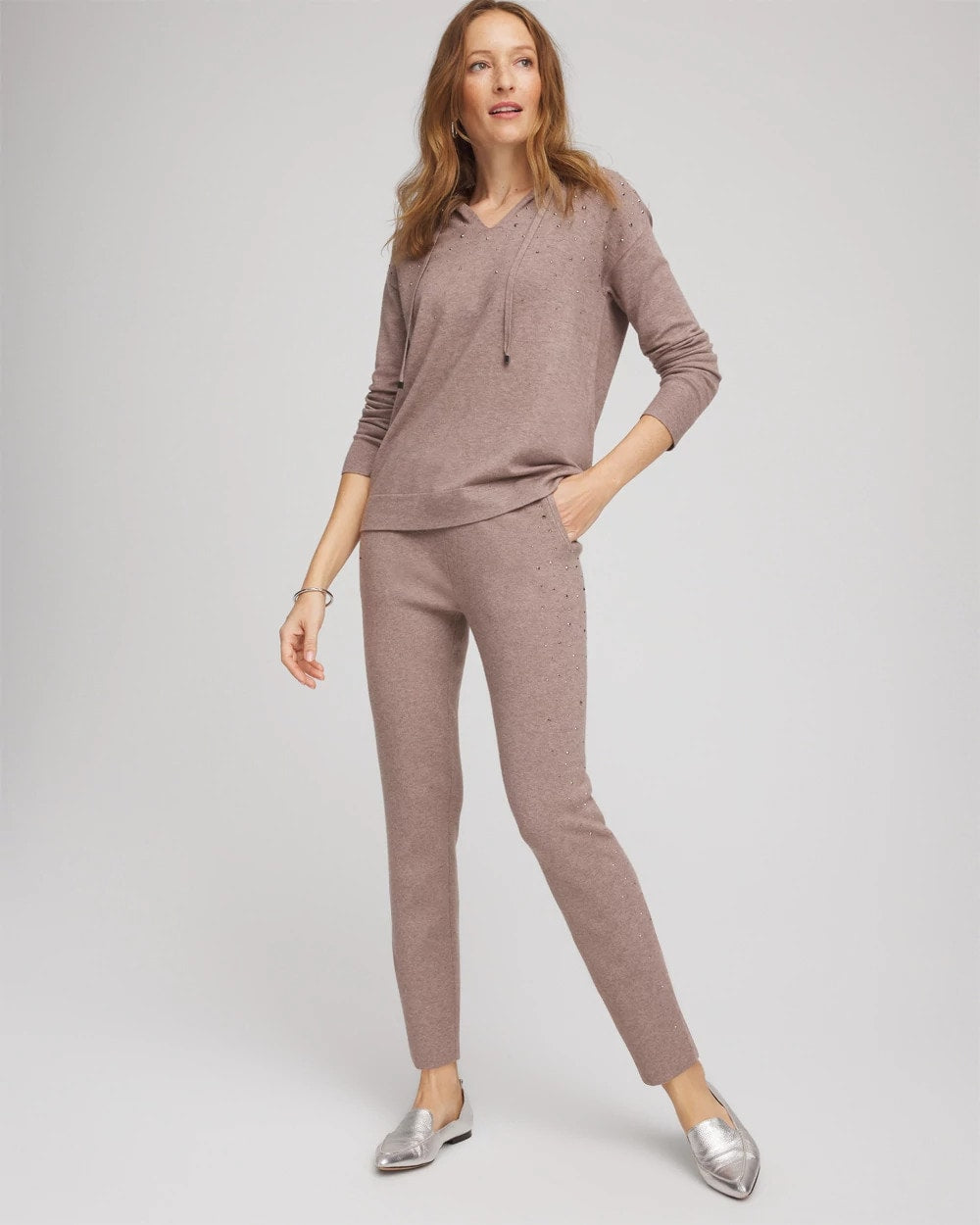 Chico's Zenergy® Luxe Rhinestone Ankle Pants Taupe Heather