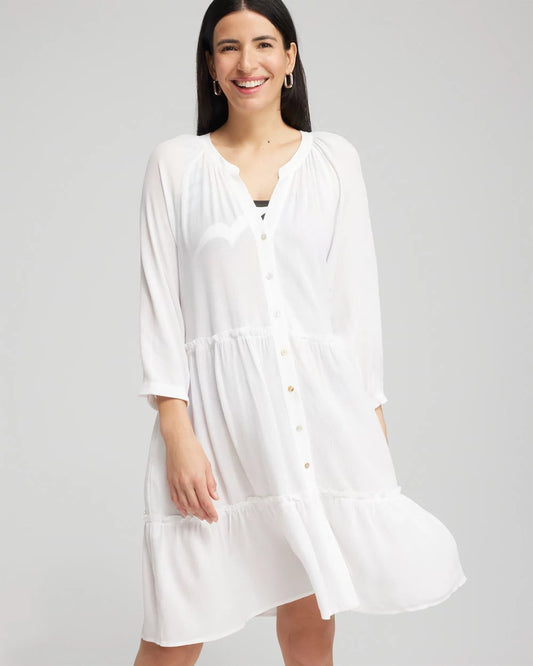 Chico's Button Front Swim Coverup Alabaster