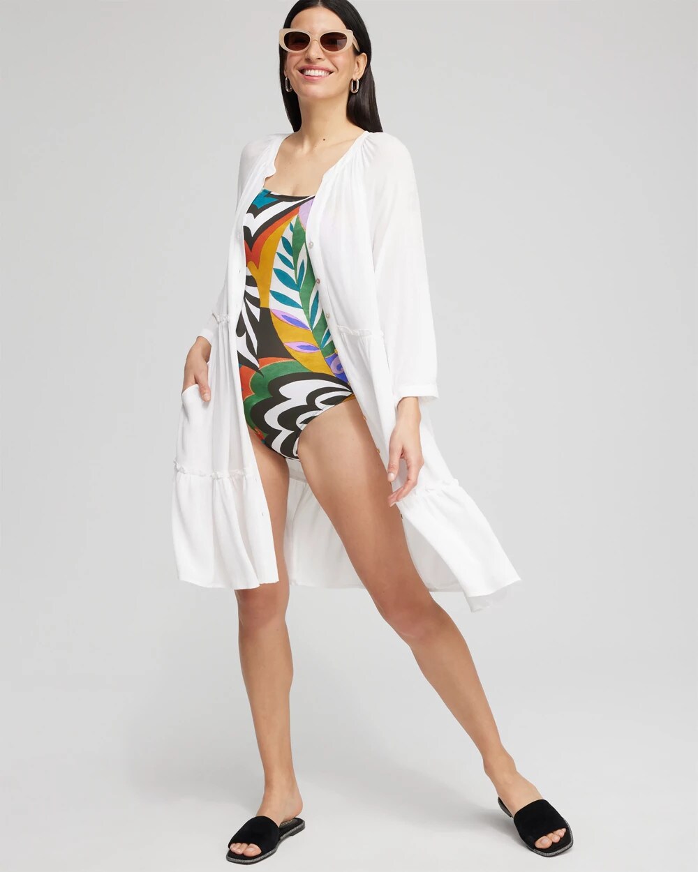 Chico's Button Front Swim Coverup Alabaster