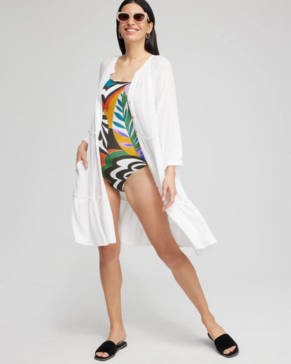 Chico's Button Front Swim Coverup Alabaster