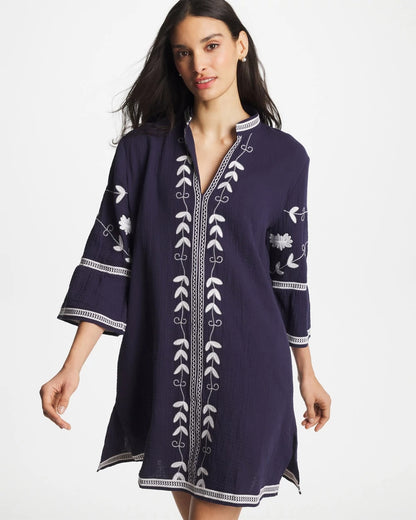 Chico's Woven Embroidered Swim Cover-Up Passport Blue