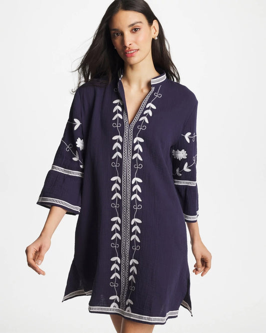 Chico's Woven Embroidered Swim Cover-Up Passport Blue